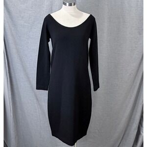 St. John by Marie Gray Black Santana Knit Midi Sheath Dress Vintage 80s 14 USA